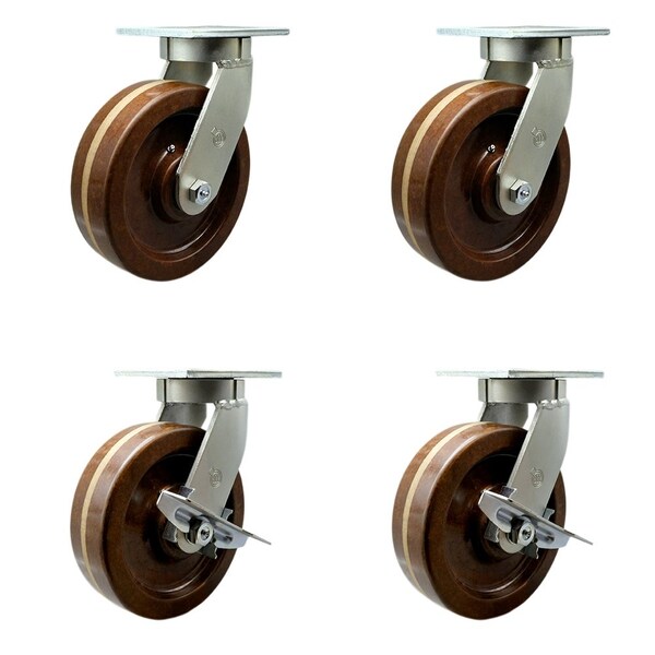 Service Caster 12'' Heavy Duty High Temp Phenolic Swivel Caster Set with 2 Brakes , 4PK CRAN-SCC-KP92S1230-PHRHT-2-SLB-2 - main